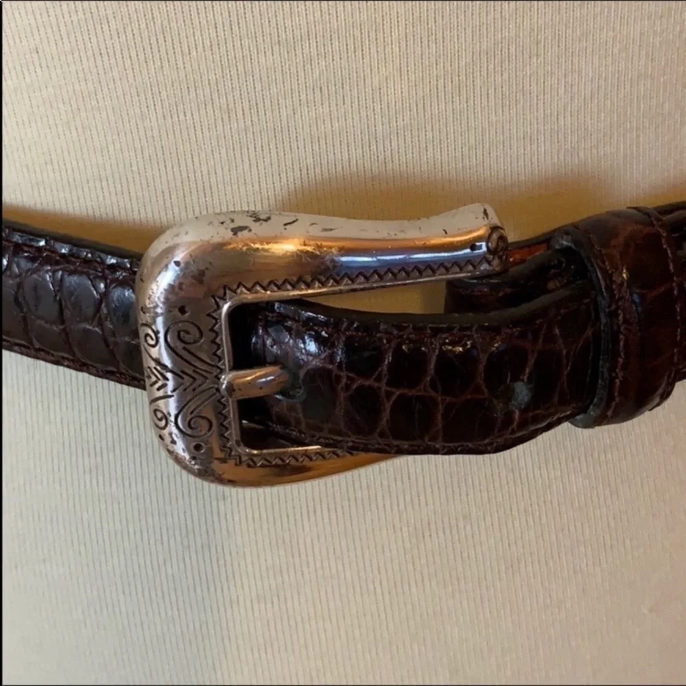 Brighton embossed & braided brown leather belt Medium
